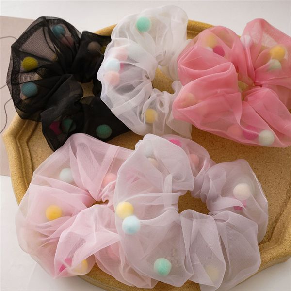 

20pcs/lot organza 8 colors ball hair ring large circle joker hairbands female girls rubber headband new arrive, Golden;silver