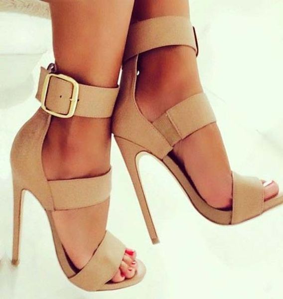

xingdeng buckle women ankle strap summer summer high heels sandals shoes ladies party thin heels design dress shoes 35-40, Black
