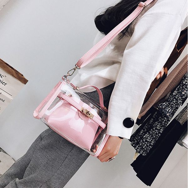 

simple fashion women messenger bags leather lock catch transparent handbag ladies sweet girls shoulder bag msj99