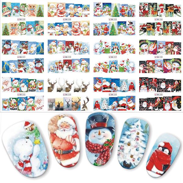

12 designs in 1 set winter christmas style snowflake full wraps nail art water transfer stickers manicure decals diy bn229-240, Black