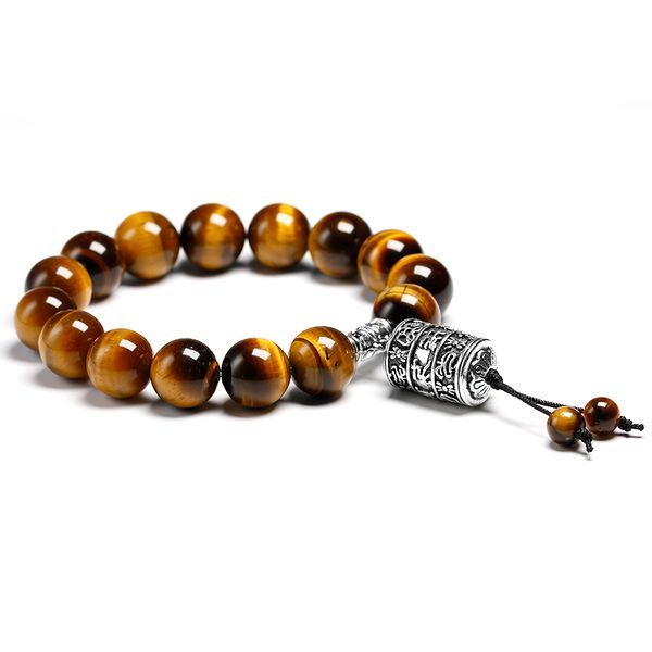 

natural a grade tiger eye stone 12mm beads buddhist tibetan buddha strand bracelet vintage charm bracelets men women handmade, Black