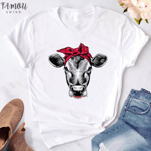 

cute bandana bow cow printed women t shirt 2020 summer white casual short sleeve for lady girl funny female clothes
