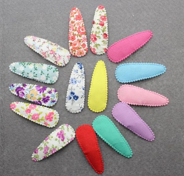 

50pcs pack fabric snap clip coloful floral hair clips, Slivery;white