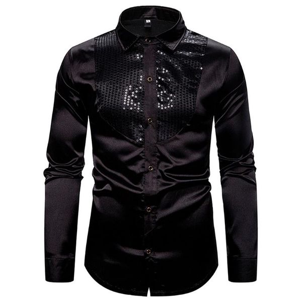 

mens shirts ropa hombre elegante shirt men camisa hombre autumn and winter nightclub show hosting lapel collar long sleeve shirt, White;black