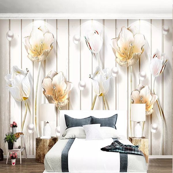 

custom large mural 3d wallpaper modern fashion creative jewelry gold silver lotus white living room wall decor deep 5d embossed