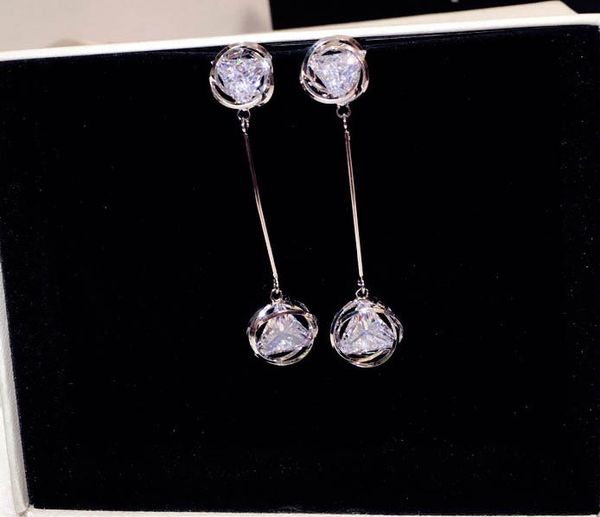 

wholesale- designer super glittering luxury diamond zircon long pendant exquisite dangle chandelier stud earrings for woman girls, Golden;silver