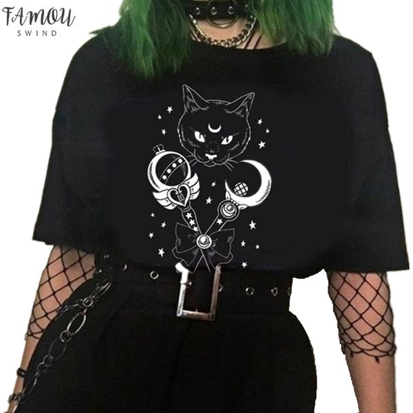 

punk gothic women t shirt kawaii cartoon print short sleeve o neck loose tee harajuku fashion grunge aesthetic t shirt, White