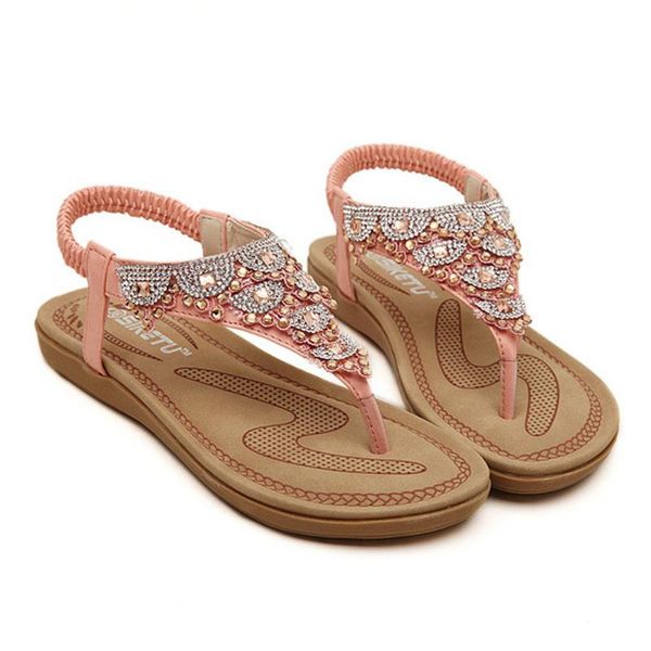 

sandals sagace women's summer bohe rhinestone fashion flat large size casual beach shoes, Black