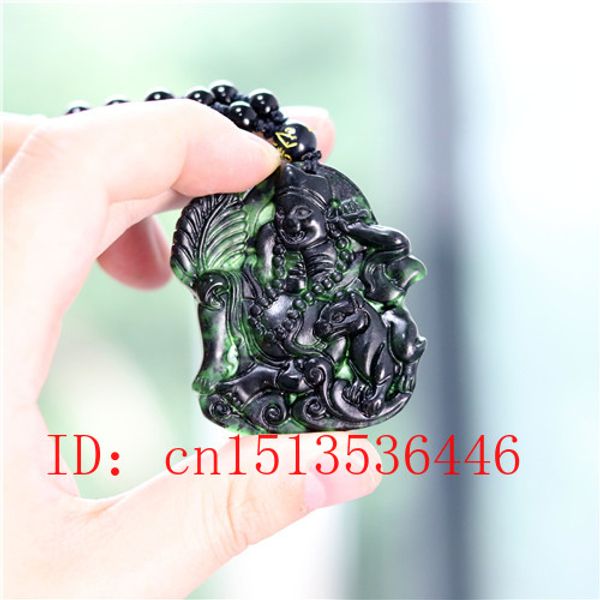 

carved buddha real jade pendant natural chinese white black green necklace charm jewellery fashion lucky amulet gifts, Silver