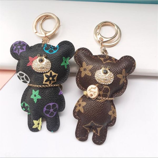 

new fashion key chain accessories tassel key ring pu leather bear pattern car keychain jewelry bag charm, Silver