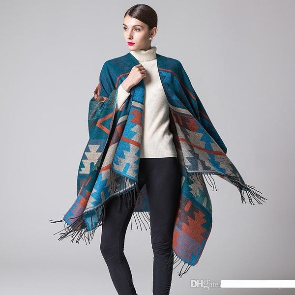 

vintage indian style pashmina luxury imitation cashmere scarves & wraps 2018 autumn and winter geometric rhombus shawls jsf019, Blue;gray