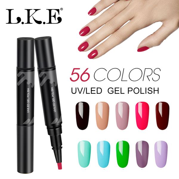 

lke 3 step nail gel art semi permanent uv hybrid nail gel polish varnish brush pen soak off 10 seconds fast drying, Red;pink