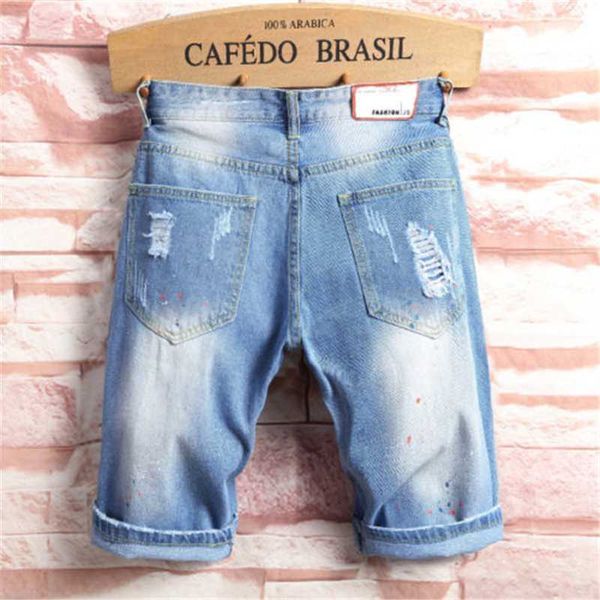 Atacado-novo moda lazer mens rasgado jeans curtos marca roupas verão shorts buraco respirável Rasgo Denim shorts jean calças macho jean