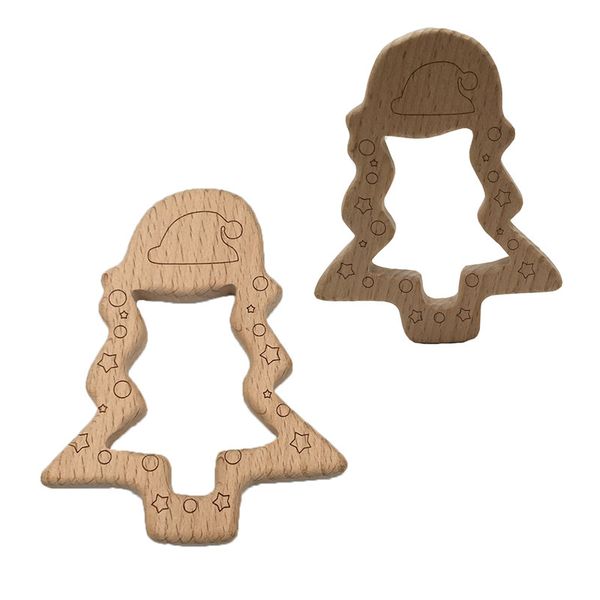 

200pcs baby interesting handmade natural beech wooden christmas tree shape teether toys diy pendant ring charms shower gift accessories