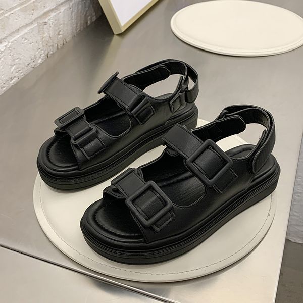 

2020 sandals shoes espadrilles platform all-match med summer heels suit female beige muffins shoe women's black fashion