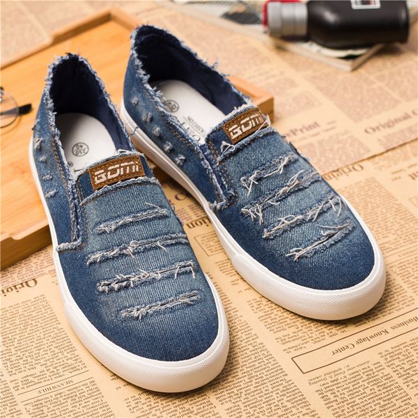 

new spring summer men shoes 2019 fashion breathable denim shoes slip on mens casual male brand loafers, Black