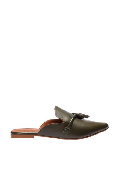 

pearl genuine leather dark green women 's slippers 120130002441, Black