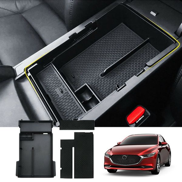 

car armrest storage box central interior glove tray trim for 3 axela 2019-20