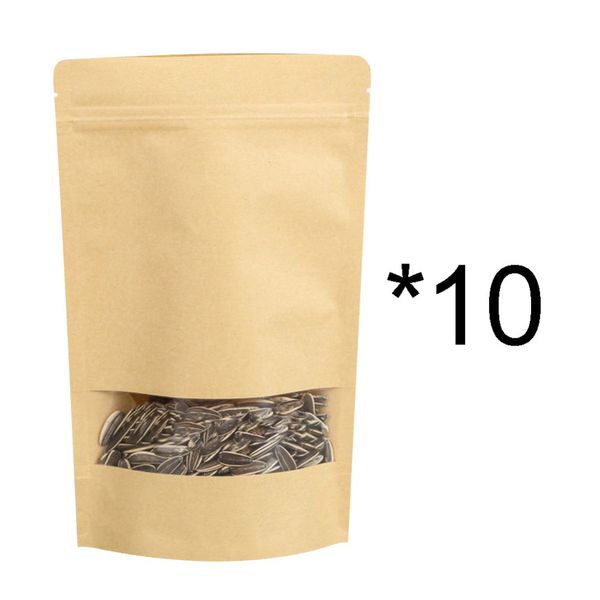 

10pcs bag kraft paper self sealing bag coffee seeds sweets ziplock seal paper sealable pouch packing retail craft