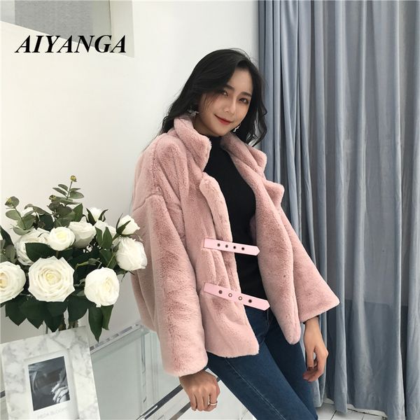 

autumn chic 2018 faux fur coats long sleeve thicken warm winter jackets overcoats women adjustable waist cardigans outerwears, Black