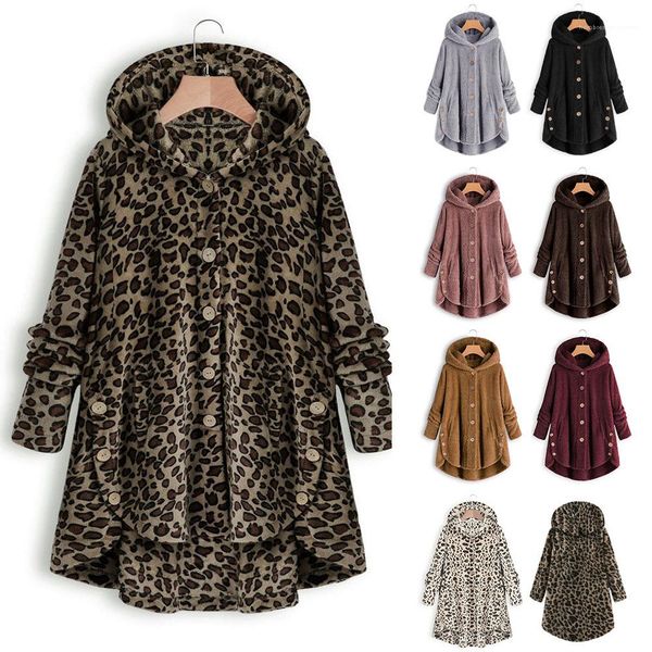 

jackets casual loose hooded single breasted coats female vestidoes 4xl 5xl spring women clothes new leopard fashion, Black;brown