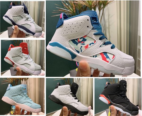 

2020 kids 6 6s gs heiress black white basketball shoes children sneakers athletic sports trainers boys girls shoes baby gift 6c-3y