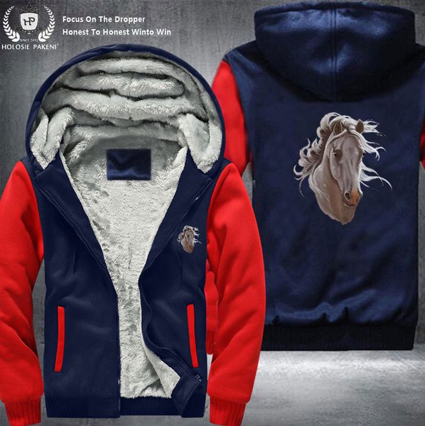 

dropshipping usa size brown horse men winter thicken fleece hoodie zipper sweatshirt costume tracksuit made, Black