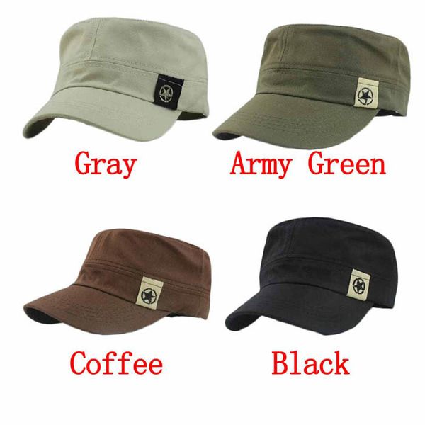 

army green military hats flat cap sunscreen roof military hat cadet patrol bush hat baseball field cap cf chapeu masculino, Blue;gray