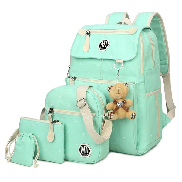 

women canvas 4pcs/set school backpacks college schoolbag fashion plecak for teenager girl and boys rucksack moclila shoulder bag