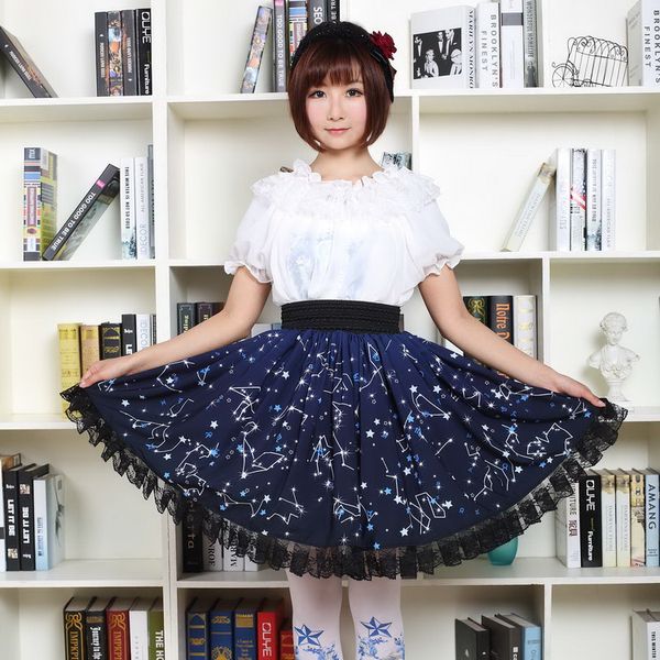 

japanese sweet lolita skirt cute printing high waist vintage lace victorian skirt kawaii girl gothic lolita sk princess loli cos, Black;red