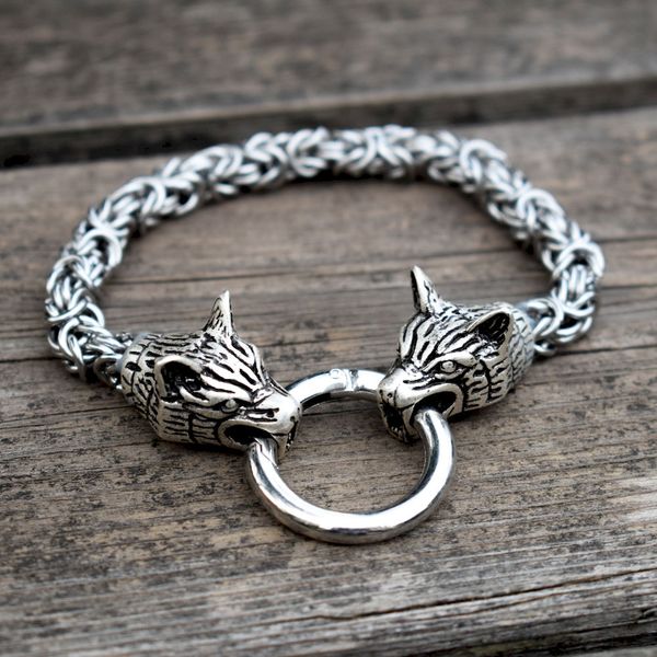 

sanlan 1pcs stainless steel chain viking wolf head bracelet, Black