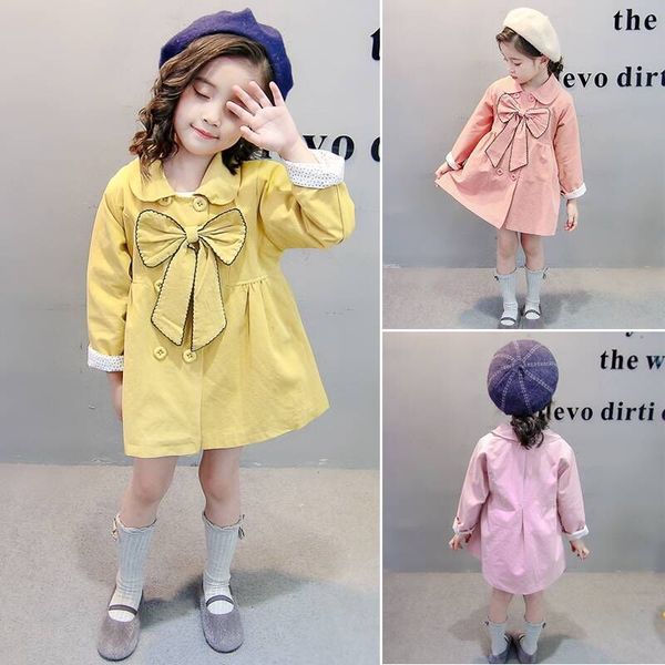 

children's clothing girls windbreaker jacket long section 2019 children's autumn new high-color large bow shirt, Blue;gray