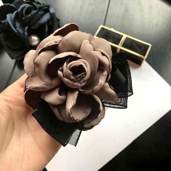 

handmade simple big fabric flowers lace bow brooches for girl women fashion corsage jewelry accessories long pins, Gray