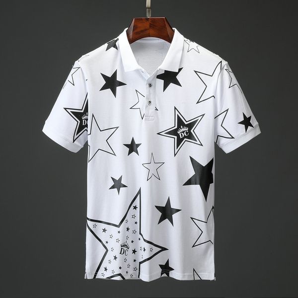 

fashion brand designer polos men casual t shirt star printed medusa cotton polo shirt high street collar luxury polos shirts m to xxxl, White;black
