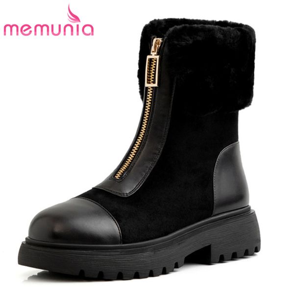 

memunia 2020 thick fur snow boots women winter shoes round toe zip square low heels casual shoes women ankle boots, Black
