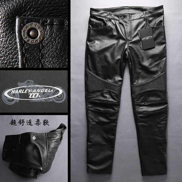 

genuine cow leather motorcycle rider pants, Black