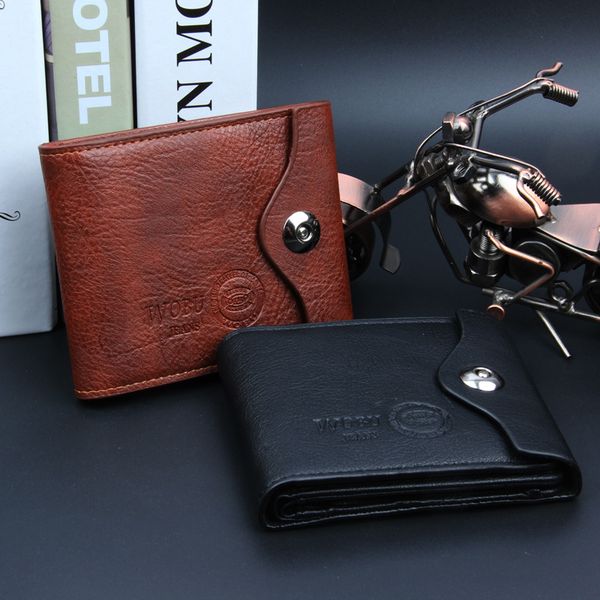 

new casual simple men short wallet fashion magnetic buckle pu solid color square purse male multi-function card package tq-010, Red;black