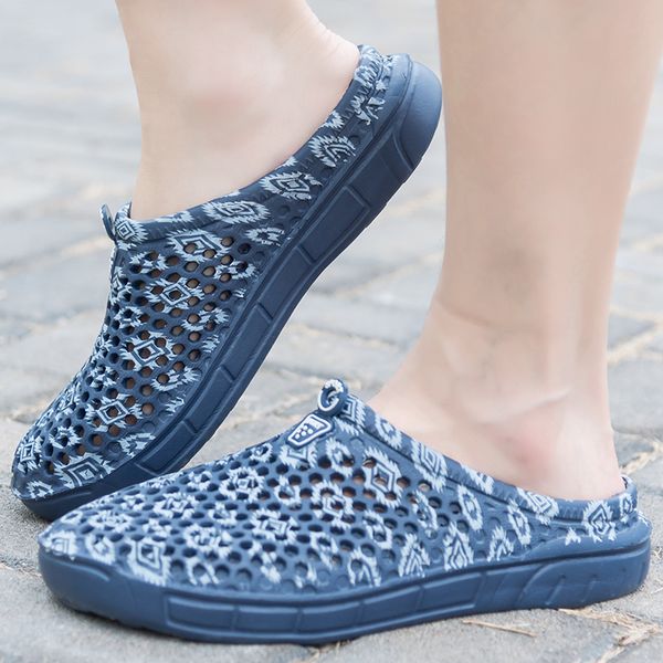 

new 2019 summer men sandals fashion hollow out breathable outdoor beach sandals flip flops eva massage slippers garden shoes, Black