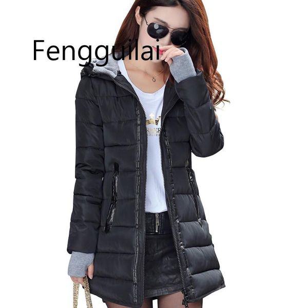 

2020 women winter hooded warm coat plus size candy color cotton padded jacket female long parka womens wadded jaqueta feminina, Black