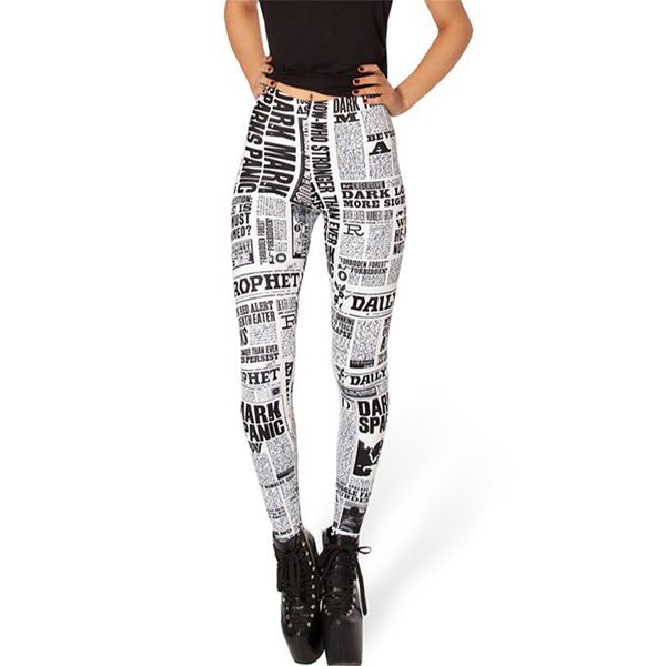

women leggings black and white highstreet newspaper letter print streetwear leggings gothic elastic female casual trousers