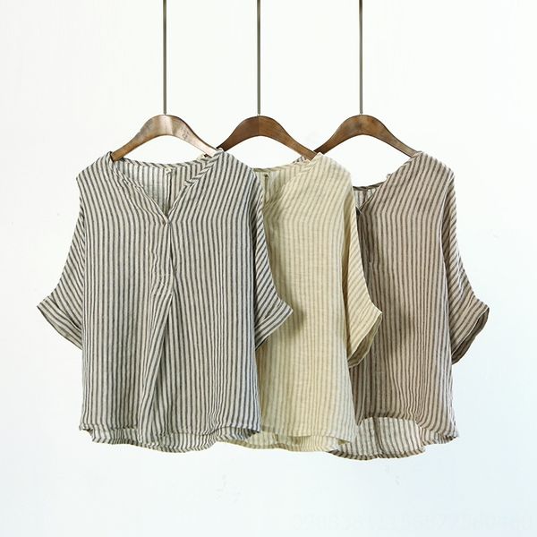 

artistic season women's v-neck bat short sleeve stripe casual linen coat artistic season women's v-neck bat short sleeve stripe ca, White