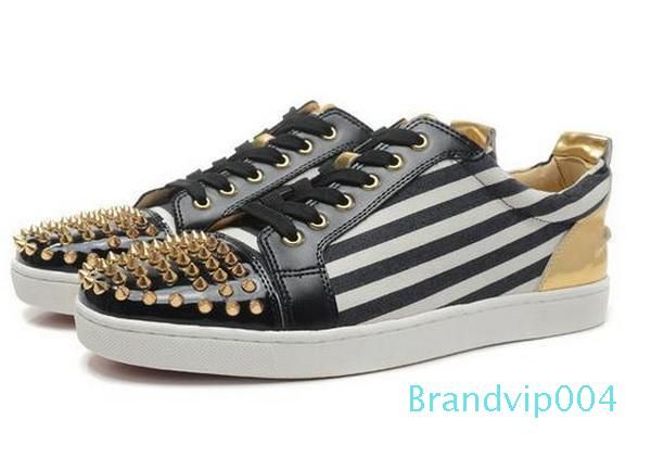

2018 new mens women designer sneakers famous brand red bottom designer mens luxury spike shoes genuine leather,white spiked toe flats c14, Black
