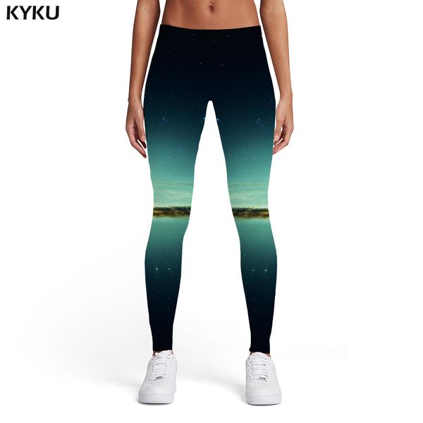 

kyku galaxy leggings women cloud spandex aurora 3d print space leggins harajuku printed pants womens leggings pants jeggings, Black
