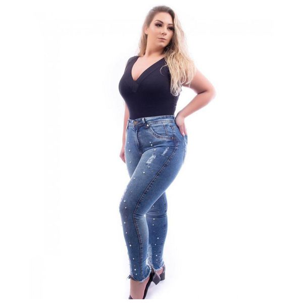 

women's pants & capris high waist women denim tight hole jeans skinny stretch ripped boyfriend oversized blue slim fit, Black;white