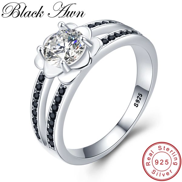 

черный awn] 925 sterling silver finger кольцо для женщин женского цветка ювелирных изделий стерлингового серебро g092 кольца черного шпинел, Golden;silver