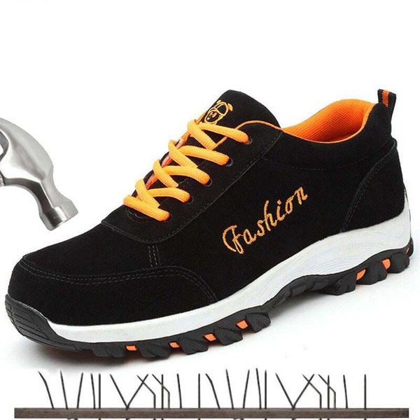 

genuine leather safety work boots men steel toe shoes light labor insurance protective puncture proof work shoes casual sneakers, Black