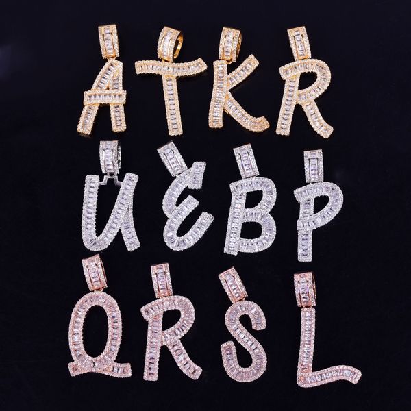 

custom name baguette letters hip hop pendant chain gold silver bling zirconia men's hip hop pendant jewelryy