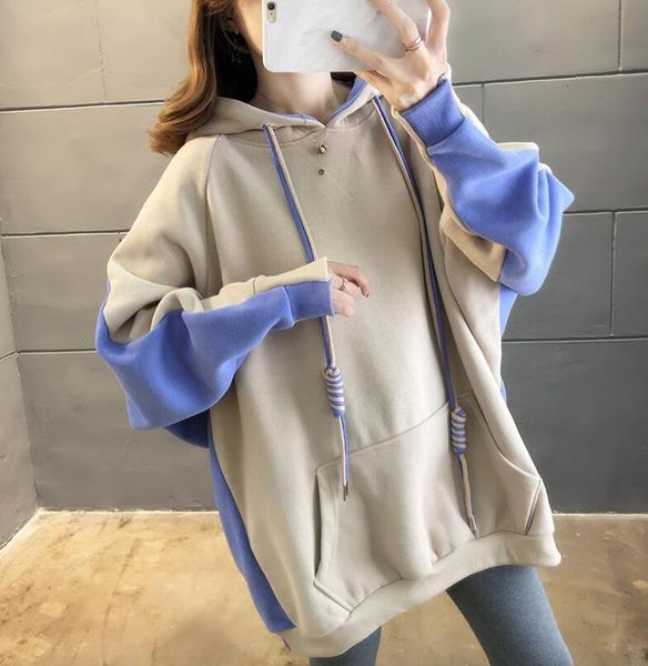 

зима новый ленивый ветер свободно моды лоскутное плюс толстый бархат с капюшоном женщин, Black