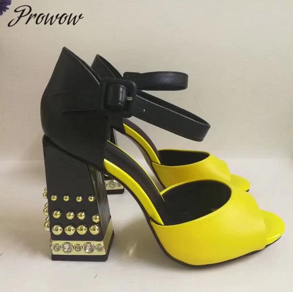 

prowow 2020 new fashion women's shoes sandals thick with rivets spell color, Black