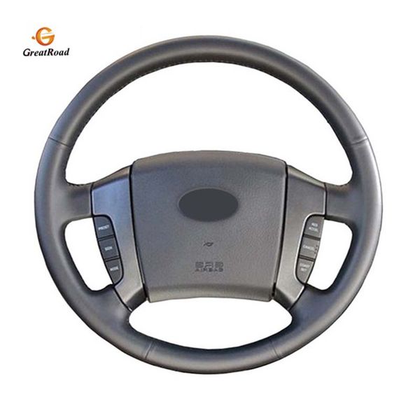 

hand-stitched black genuine leather car steering wheel cover for old kia sorento 2004-2008